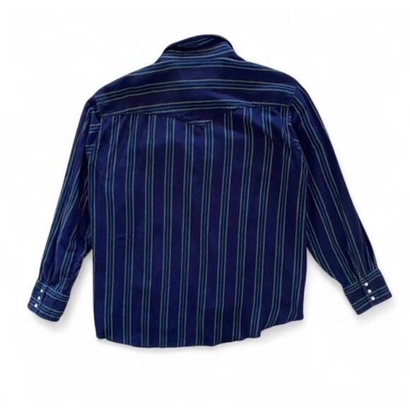 Vintage Wrangler Blue Green Stripe Flannel Button-Up with pearl snaps size XXL - Picture 6 of 6